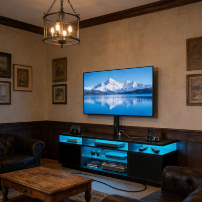 TV Stand With Base And Power Outlet, Rotatable TV Stand Base, Modern Entertainment Center With Adjustable Height, Equipped With Storage And LED Lights