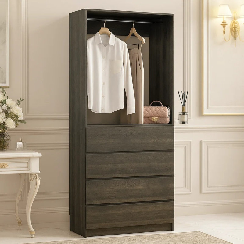 Dee Modular Closet System, 1 Metal Hanging Rod And 4 Drawers, Gray/Black