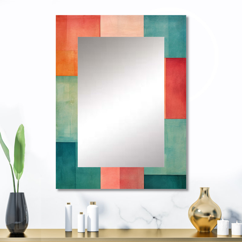 Coral Cubes Melody Shapes II - Abstract Shapes Mirror, Modern Unique Wall Mirror, Printed Metal Art, 32" x 24"