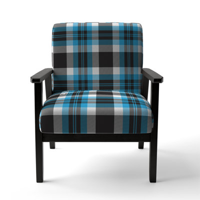 Fauteuil d'appoint rembourré à motif tartan argenté et bleu