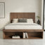 Lit plateforme en bois de style ferme moderne avec tête de lit à lattes verticales et système de rangement à trois zones, format double, taupe-129681321-129681322