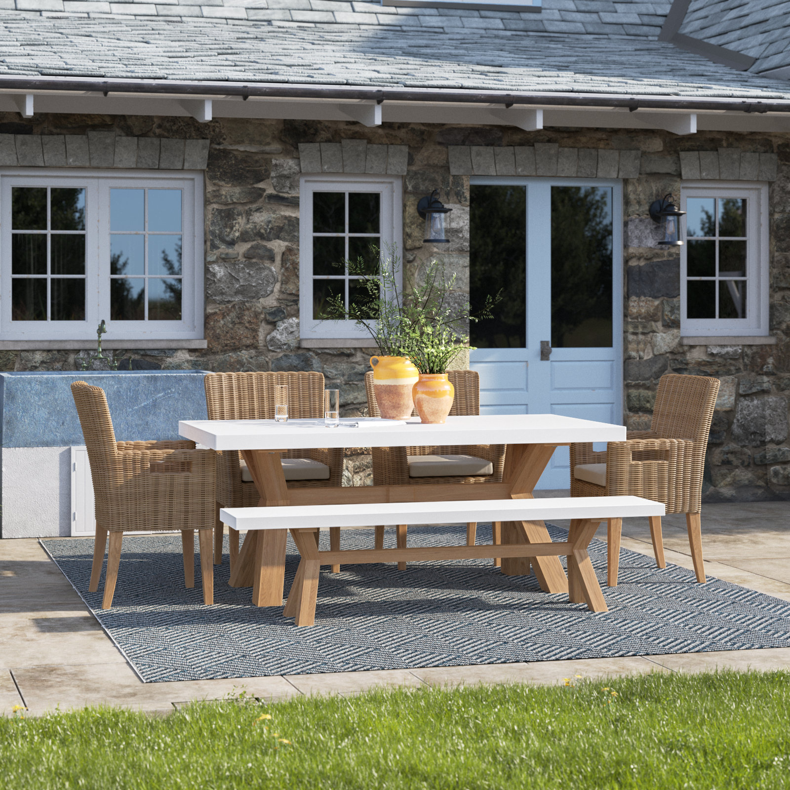 Fleur Rectangular 6 - Person 74" Long Dining Set with Cushions