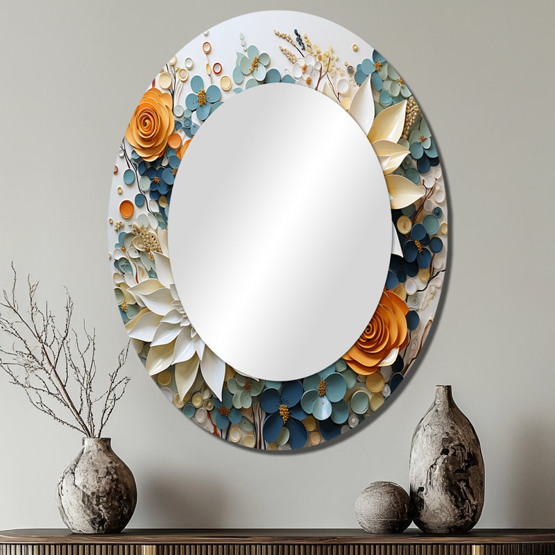 Fleurs blanches succulentes sereines - miroir mural ovale blanc, 40 po x 30 po