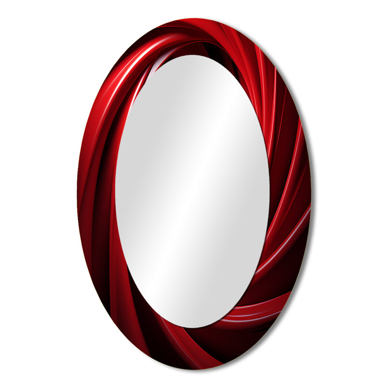 Miroir mural ovale rouge et noir en spirale abstraite, 36 po x 24 po