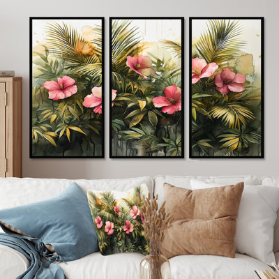 Hibiscus tropical dans une symphonie de printemps I - art mural hibiscus - ensemble de 3
