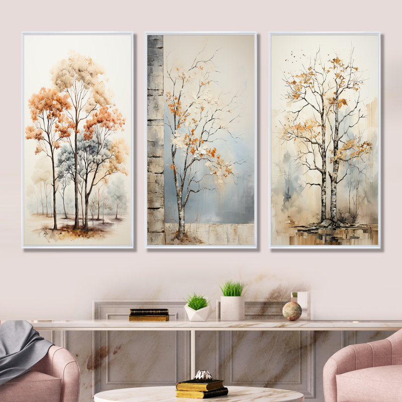 Doux tons neutres arbre chêne harmonie, Cadre flottant blanc, H 28 po x l 36 po