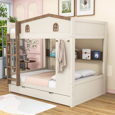 Bunk Bed with Twin Trundle and Storage Shelves