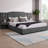 Cocoon Queen Size Upholstered Bed Frame with Velvet Headboard, Vertical Stripe & Button Design, Integrated Bedside Table & Adjustable Lamps, Modern Platform Bed - No Box Spring Needed-2004288350-2003282944