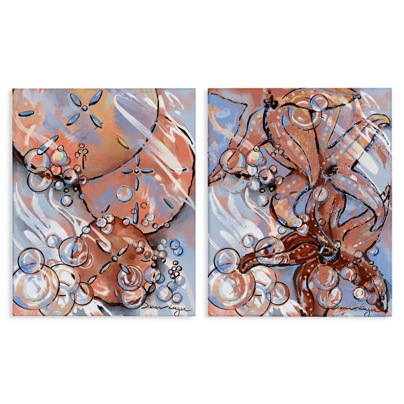 Ensemble de toiles 2 pièces Bubbles And Sea Life, conception par Susan Lugar, H 30 po x l 24 po