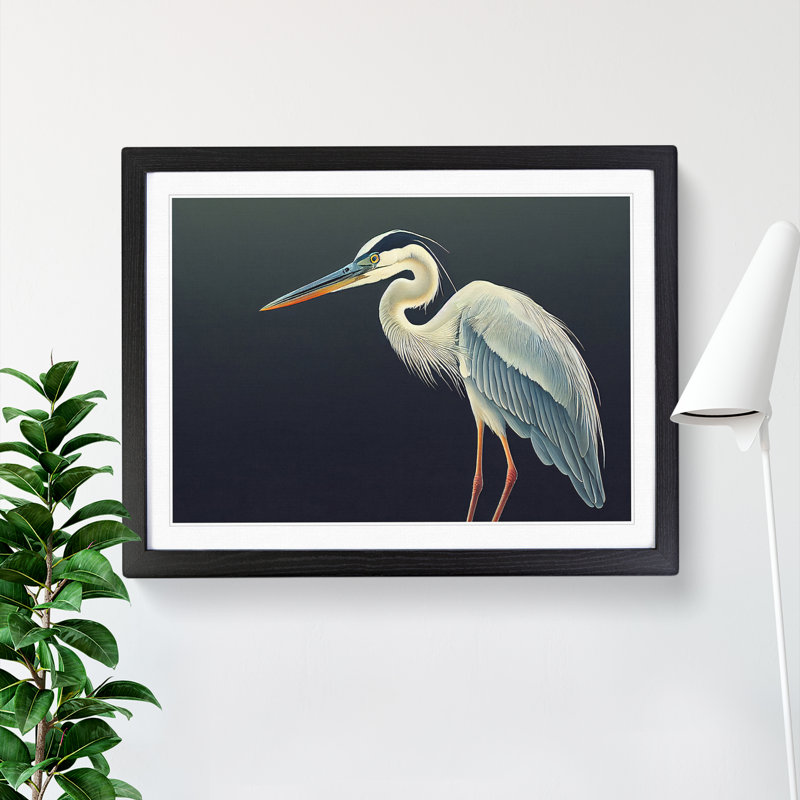 Select Heron Bird - Framed Print, 46cm H x 64cm W x 2cm D, Black