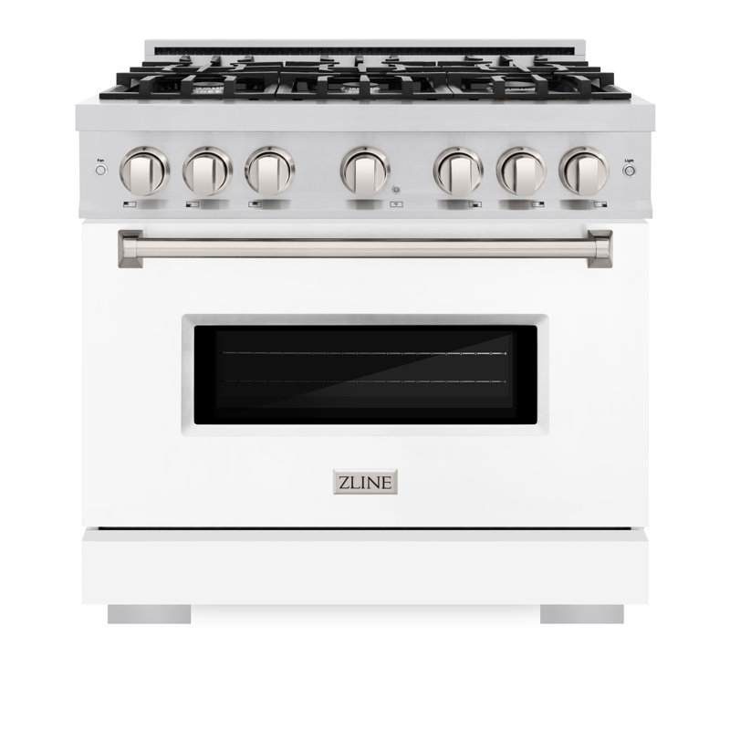 ZLINE 36 in. 5.2 cu. ft. Classic Dual Fuel Range with 6 Burner Gas Cooktop and Electric Convection Oven in Stainless Steel with Door
