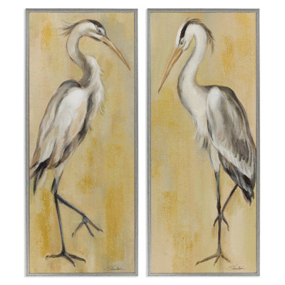 Vintage Style Herons 2 Piece Framed Giclee Art Set, design by Silvia Vassileva