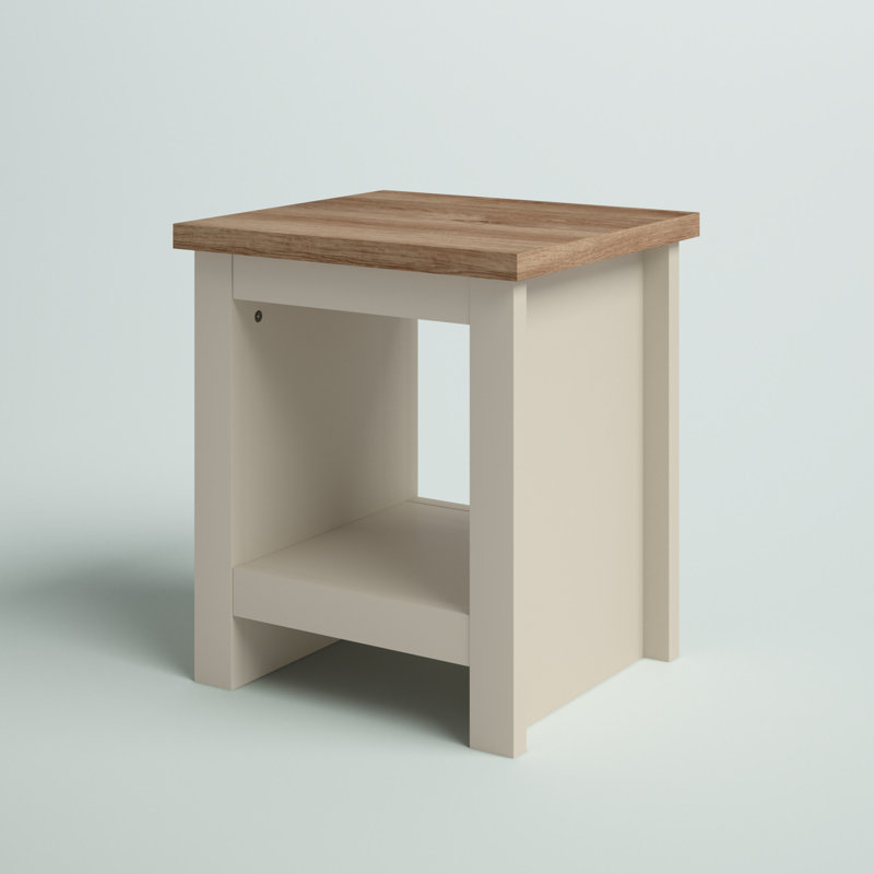 Aquitaine Lamp Side Table with Storage, Cream/Oak