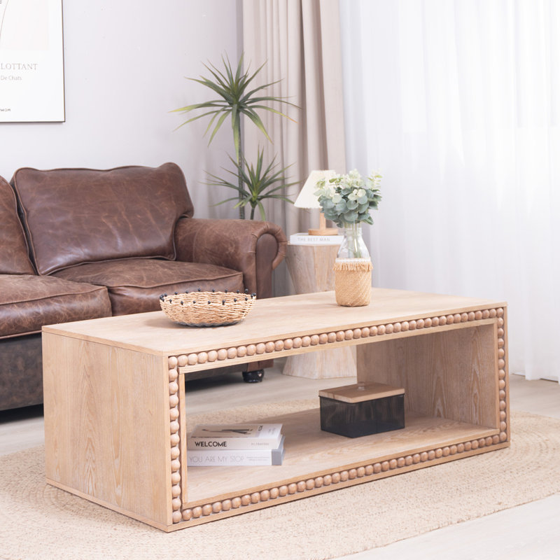 Table basse - Table de centre rectangulaire de 47,6 po avec tablette de rangement ouverte, Naturel