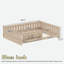 Lit plateforme en bois avec garde-corps et tablettes de rangement-562289449