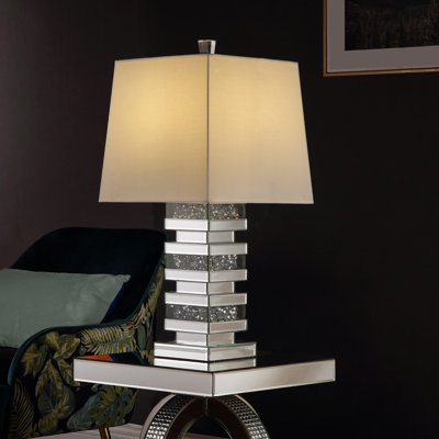 Lampe de table en miroir Eilonwy Glam 30 "avec faux diamants en blanc
