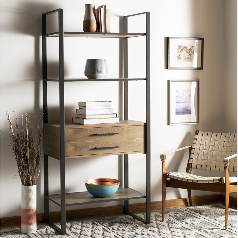 Skylar Etagere Storage Bookcase, Gunmetal/Rustic Oak