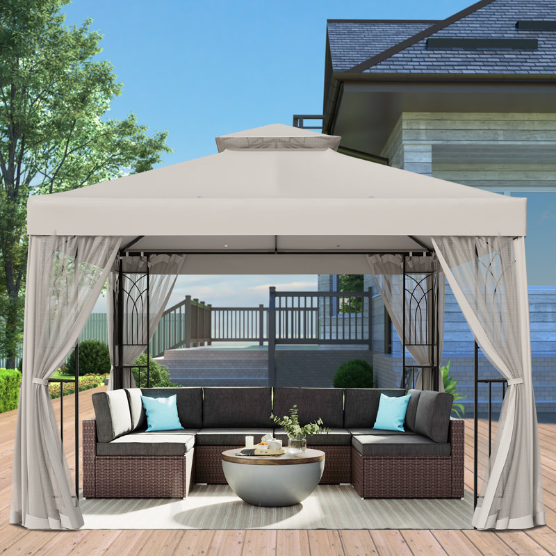 10 Ft. W x 10 Ft. D Powder Coated Steel Patio Gazebo, Beige