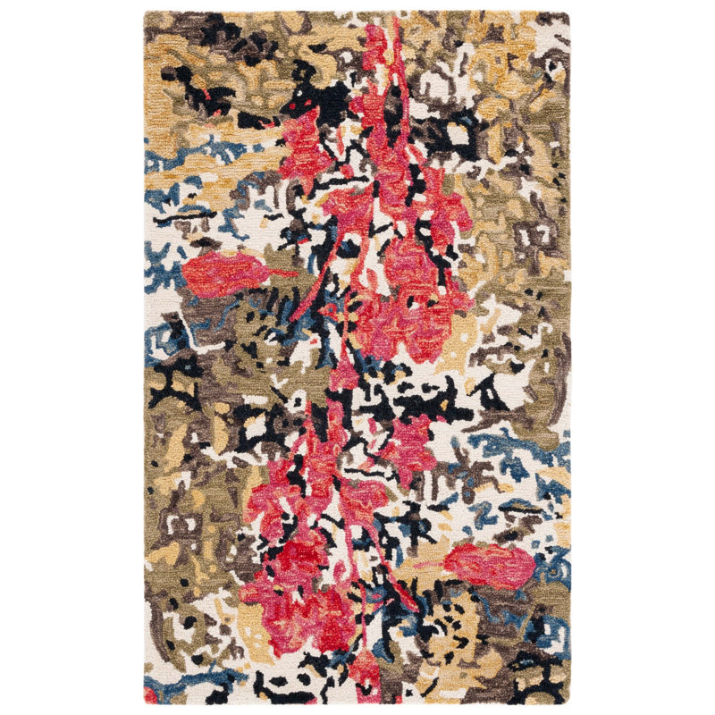 Kayshia Hand Tufted Wool/Cotton Abstract Rug in Green/Ivory, Rectangle 3' x 5'