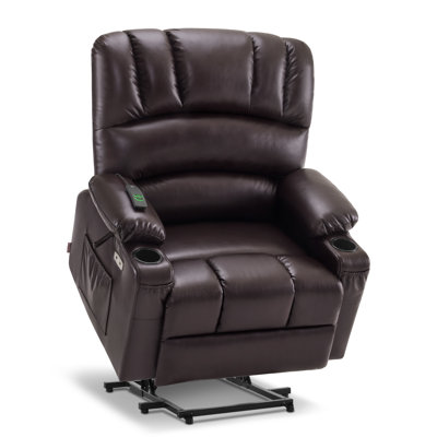 Power Lift Recliner Chair With Massage And Heat for Big Elderly People, Cup Holders, Side Pockets, Faux Leather (Large-Wide) by Latitude Run