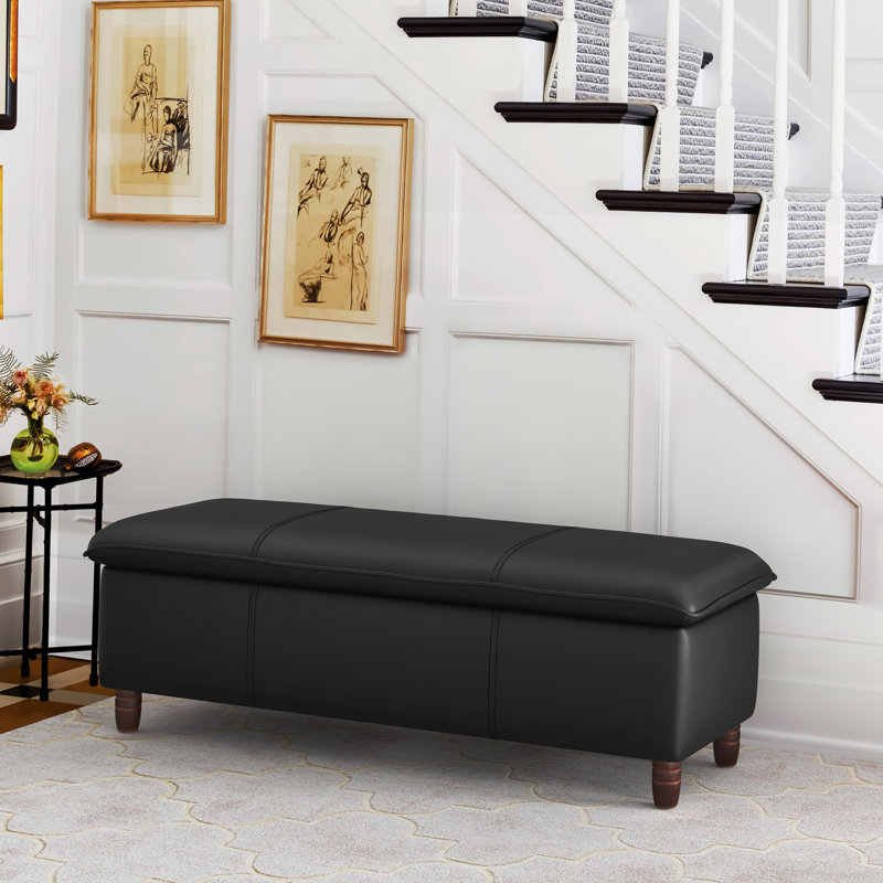 Breeanna Faux Leather Upholstered Storage Bench, Black Faux Leather