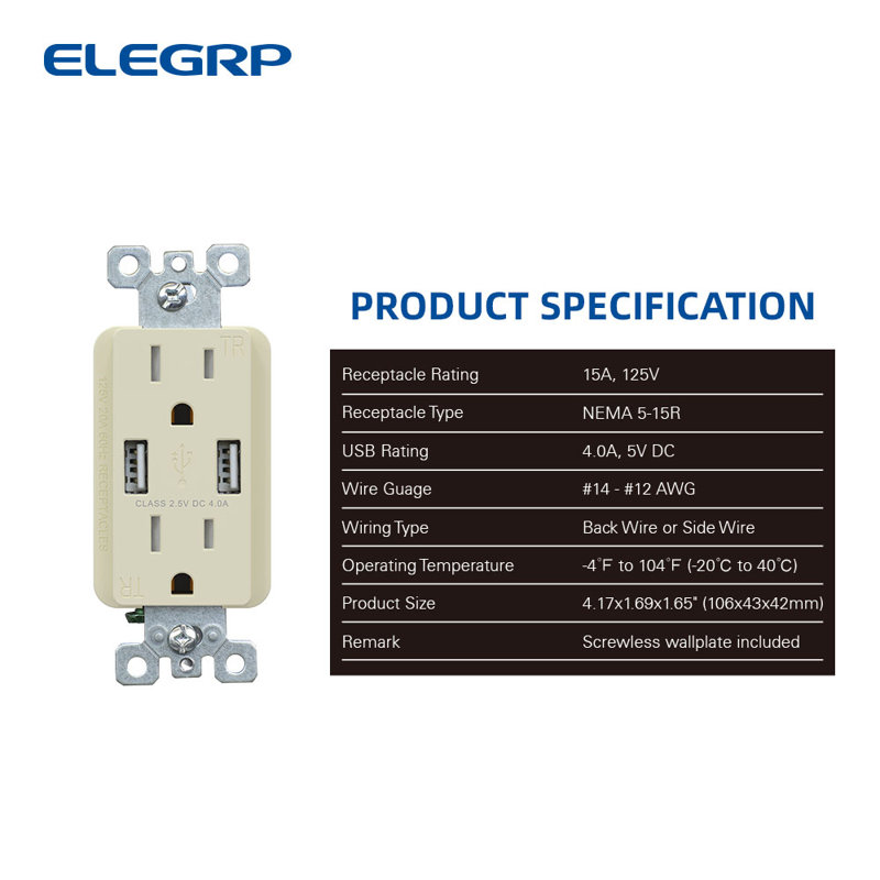 15 Tamper Resistant Duplex Outlet, 2, Light Almond