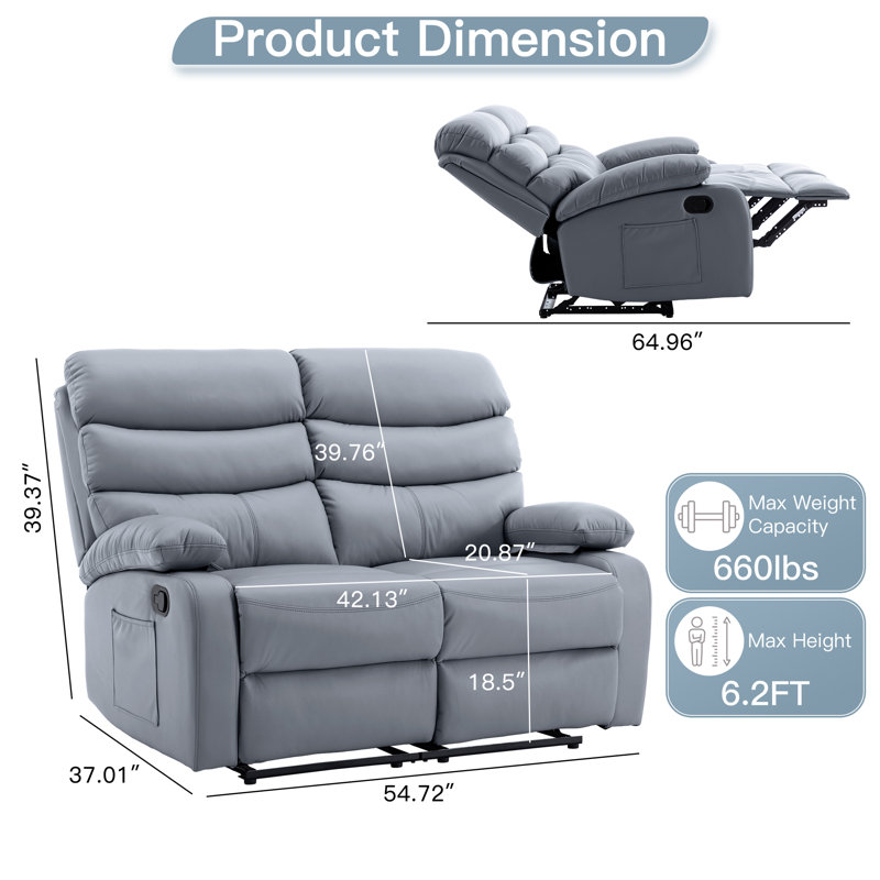 2 Seater Loveseat Recliner with Side Pockets,Fashion Classics Double Recliner with Soft backrest, cushion, and armrest for Small Space,Apartment,Office,Living Room(Dark Grey)