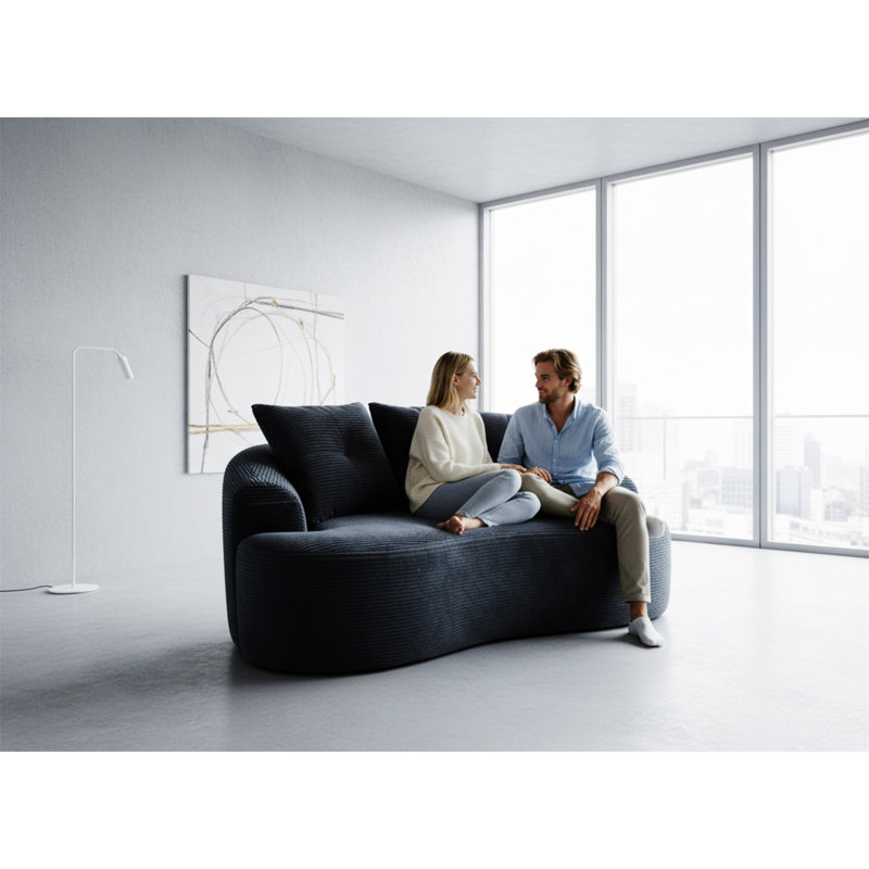 Causeuse incurvée 65,35 po avec coussins à ressorts ensachés pour siège moelleux, petit espace avec 3 coussins décoratifs, aucun assemblage requis