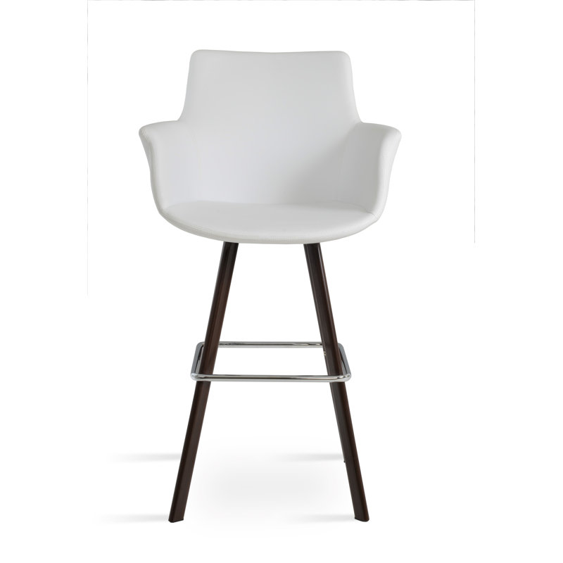 Tabouret de bar et de comptoir Bottega Sword, Laine argentée, Noyer, Tabouret de comptoir (siège d'une hauteur de 24 p