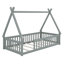 Lit simple en bois en forme de tente avec garde-corps-755344753