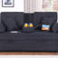 Causeuse convertible en tissu tissé gris foncé de 70 po de largeur avec console rabattable, porte-gobelets, ports de chargement, poche et siège à ressorts ensachés