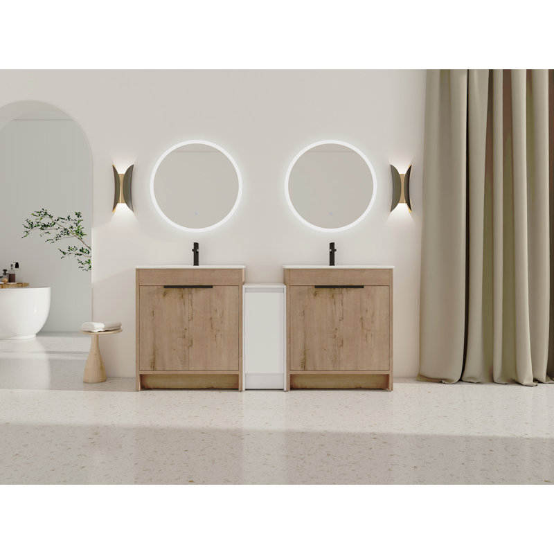 Meuble-lavabo autoportant de 72 po avec lavabo en céramique et armoires de rangement, porte à fermeture en douceur, armoire combinée 02430IMO * 2 + 0312, ensemble KD