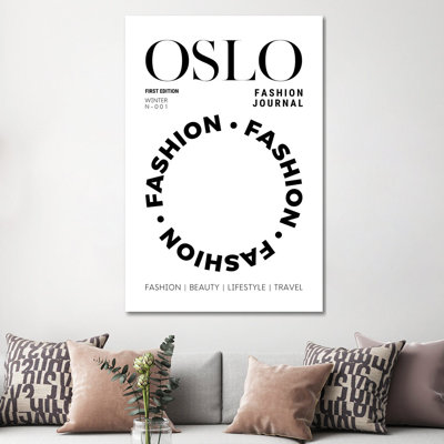 Oslo Fashion Journal Magazine Cover In Black And White by Design Harvest - Wrapped Canvas Print