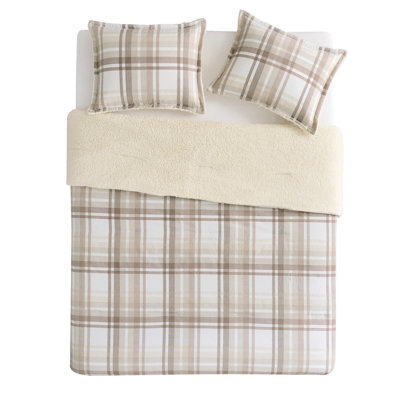 VCNY Home Plaid 3-Piece Brushed Cotton Flannel and Sherpa Comforter Set