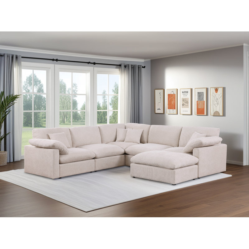 Modular Sectional Sofa, Oversized Cloud Couch With Deep Seats, Soft Fabric Cushions, Beige Fabric, 30" H x 108" W x 108" D 