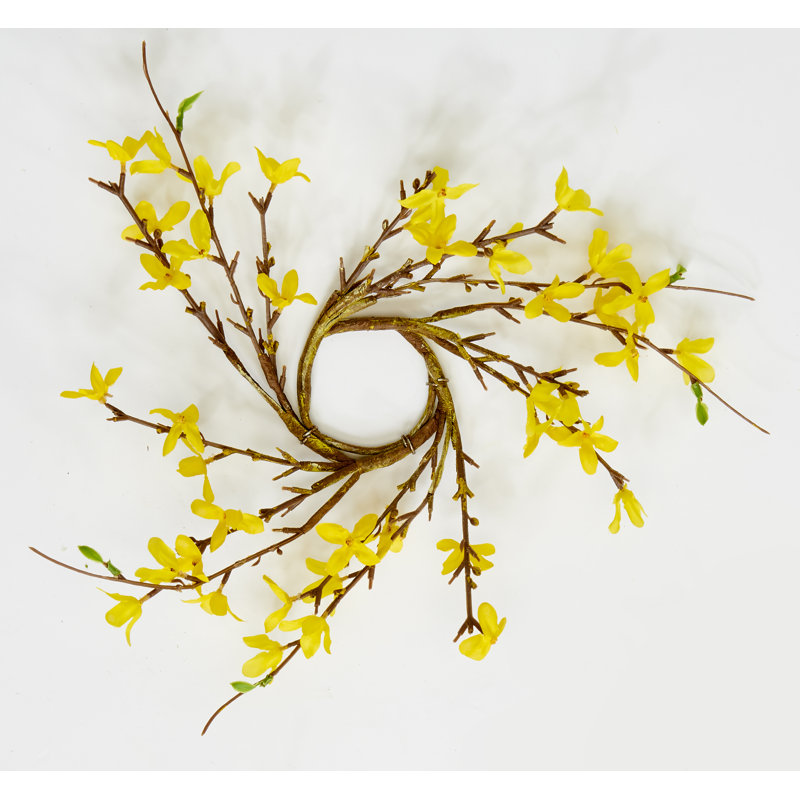 Bougeoir 3,25 po à motif de fleurs artificielles Forsythia, ensemble de 2