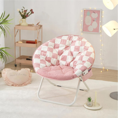 Chaise à soucoupe imprimée à dossier en micromink avec pieds blancs et poche de rangement latérale