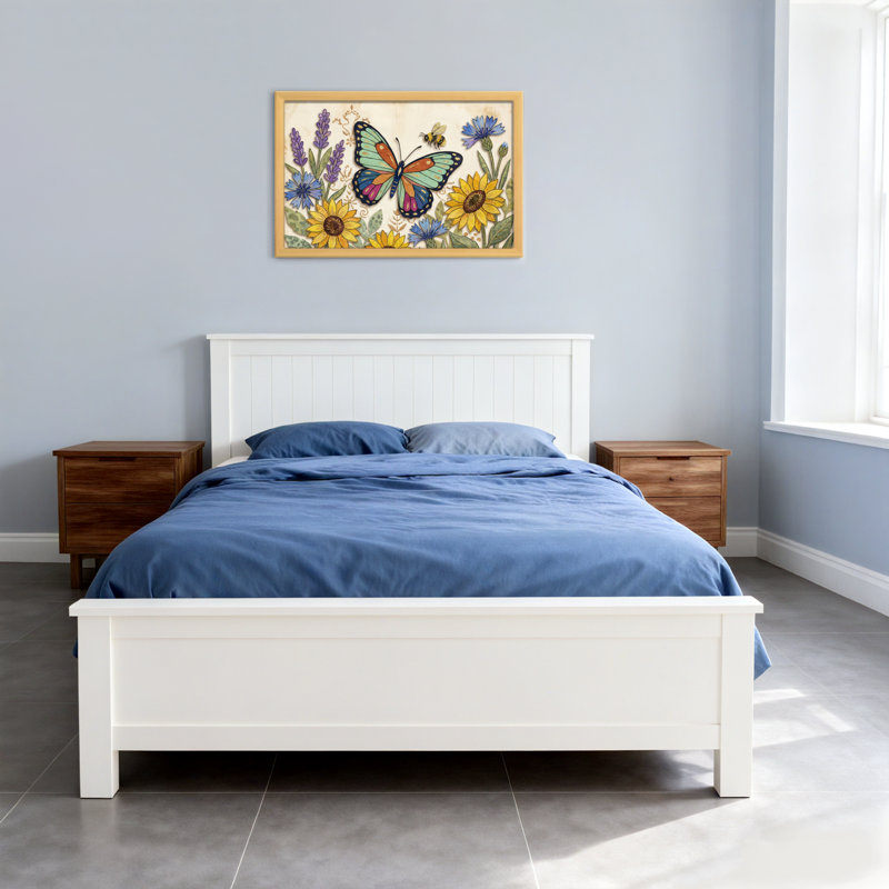 Animaux, abeilles, papillon, tournesols, lavande, marguerites bleues, feuilles vertes, H 12 po x l 18 po, Toile tendue