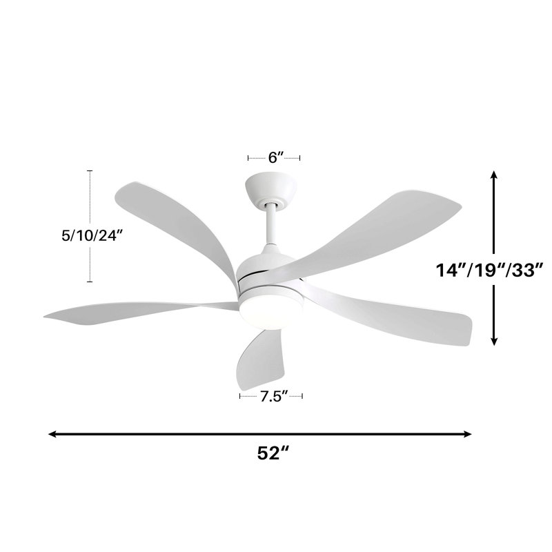 52 Inch Modern Led Ceiling Fan With 3 Color Dimmable 5 Abs Blades Remote Control Reversible Dc Motor White For Bedroom
