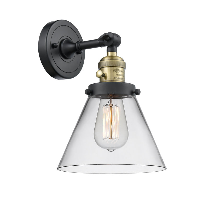 Applique murale 1 lumière Cone, Ampoule à DEL rétro de 3,5 W, Clair, Laiton antique noir