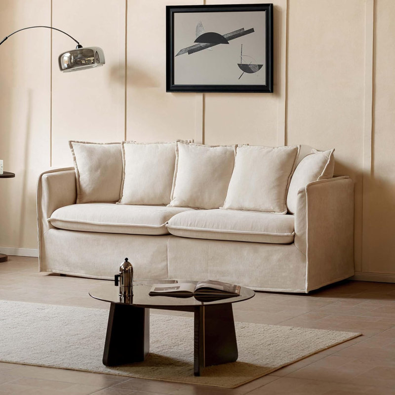 77"L Chenille Upholstered Sofa with Structured Foam Cushions, Solid Wood Frame
