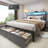 Full Bed Frame with Storage Drawers , Metal Bed Frame with 2-Tier Storage Headboard & Built-in Charging Station & LED, Noise-Free, No Box Spring Needed, Easy Assembly, Grey-197321434-197321435