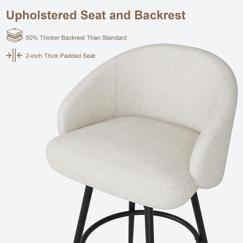 Ensemble de 4 tabourets de bar pivotants à 360 ° à hauteur de comptoir avec dossier, tabourets de bar modernes rembourrés en tricot de polyester, structure en métal robuste avec repose-pieds pour îlot de cuisine, salle à manger