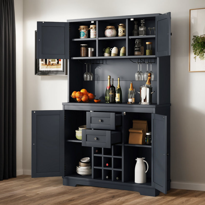 Buffet avec support à verres à vin, bar et armoire à vin, Bleu très foncé