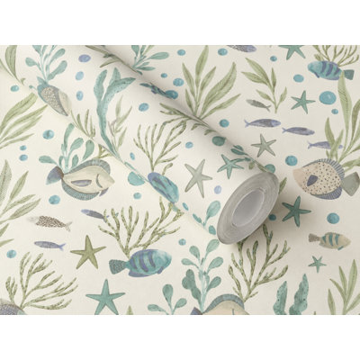 Blue Chalk Underwater Scene Nonwoven, Non-pasted Textured Wallpaper 57 Sq. Ft.