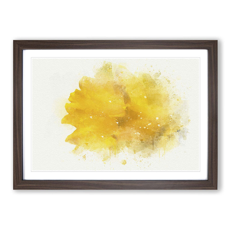 Sole Yellow Daffodil in Abstract - Picture Frame Painting Print on MDF, 36cm H x 48cm W x 2cm D, Walnut Framed