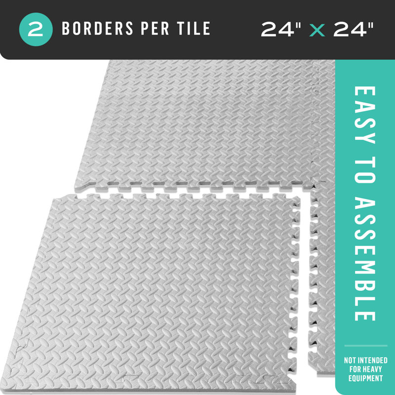 Carrelage en mousse à motif de losanges épais de 1/2 po 24 pieds carrés (6 carreaux), Gris clair