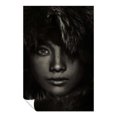 Girl With A Fur Close Up Portrait - No Frame Print