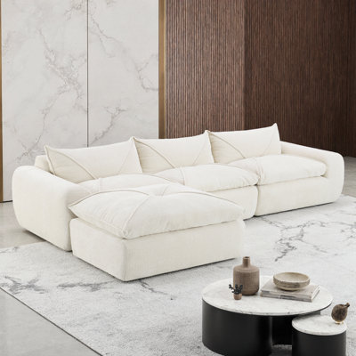 Dream Cloud Chenille Sofa 4-Seater Compressed Design Instant Comfort Free Assembly Modular White