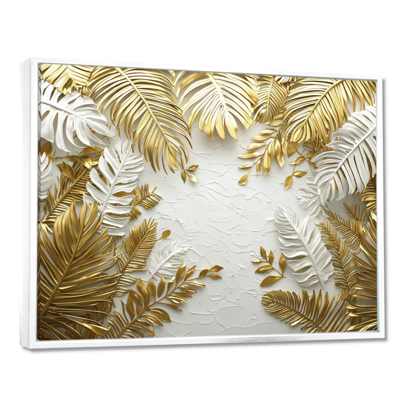 Cordialous Golden Cream Plams Reunion I - palmiers et palmiers, art mural, Impression encadrée flottante, H 16 po x l 32 po